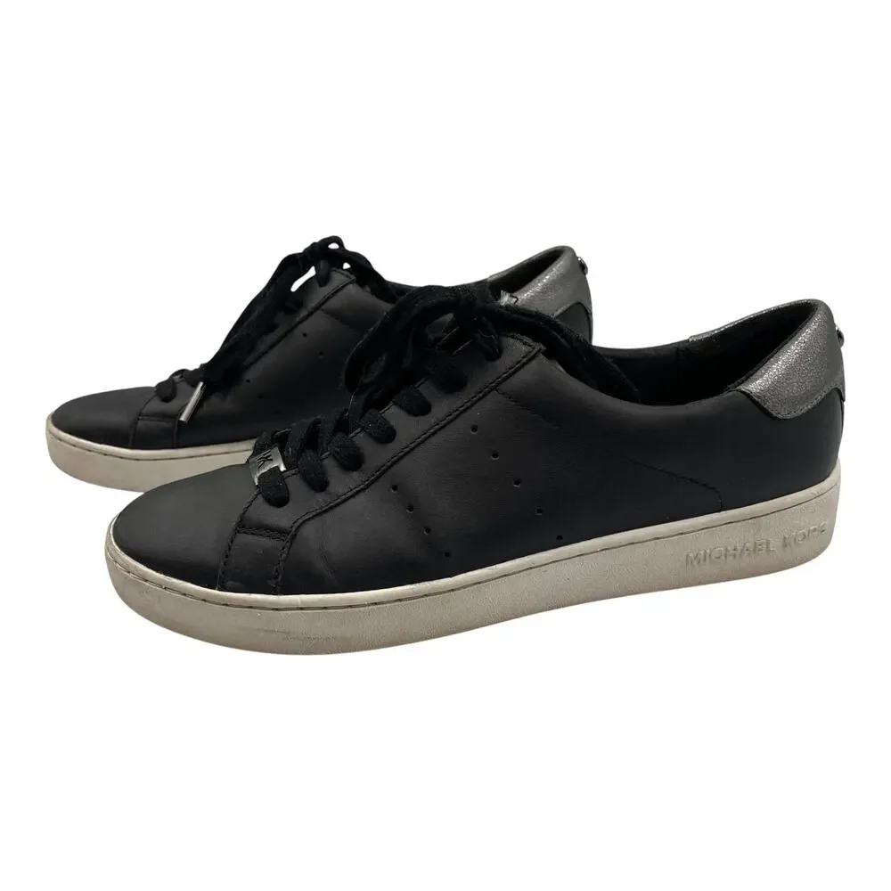 Michael Kors MK Irving Leather Low Top Sneakers Shoes Black White Size 8.5M